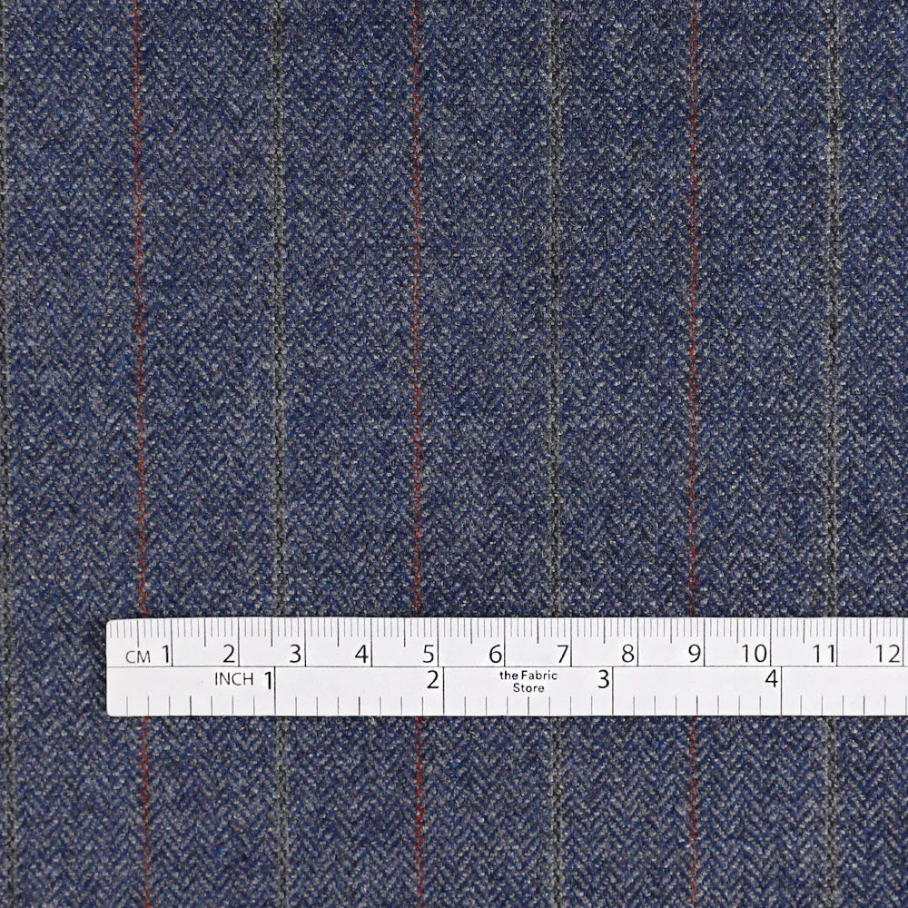 Pinstripe Herringbone Wool Blend Suiting - Marine Mix (remnant)