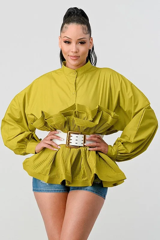 Pleated Ruffled Waist Blouse