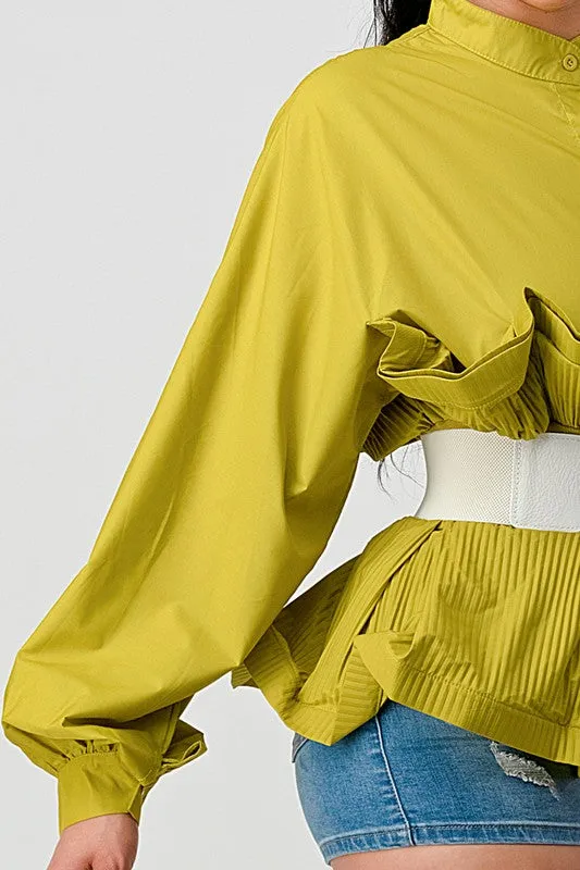 Pleated Ruffled Waist Blouse