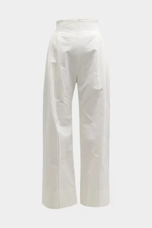 Pleated Straight Trousers with Raw Waist Details in White
