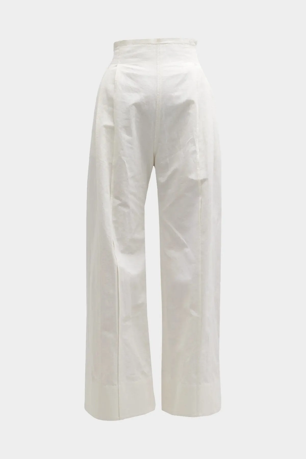 Pleated Straight Trousers with Raw Waist Details in White