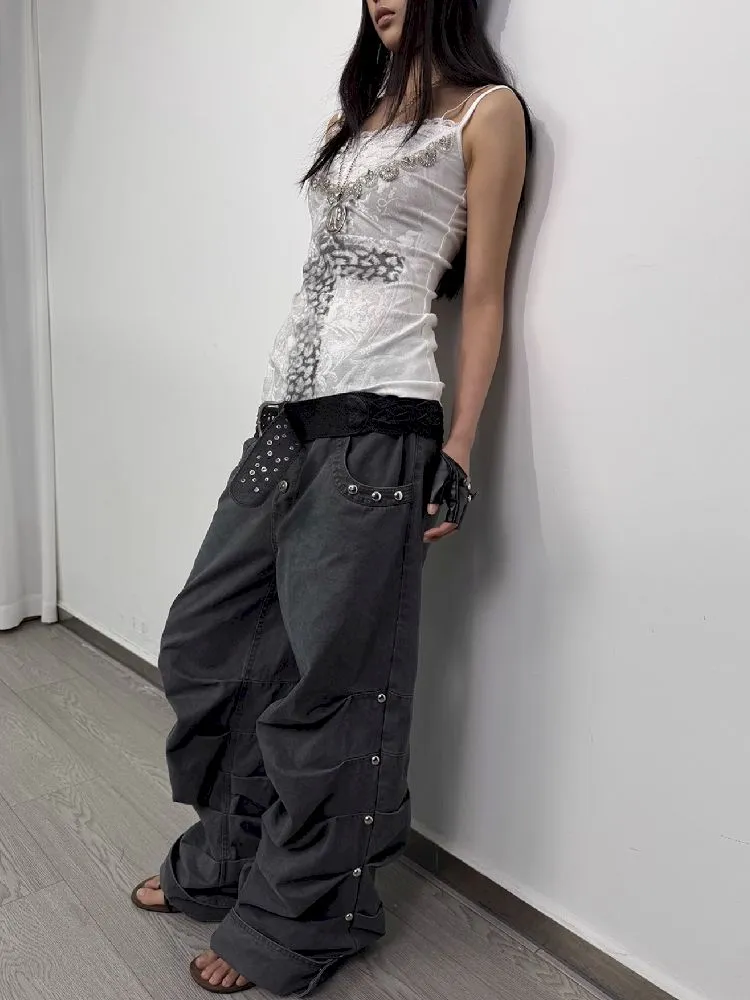 Pleated Studded Washed Cotton Trousers【s0000012211】