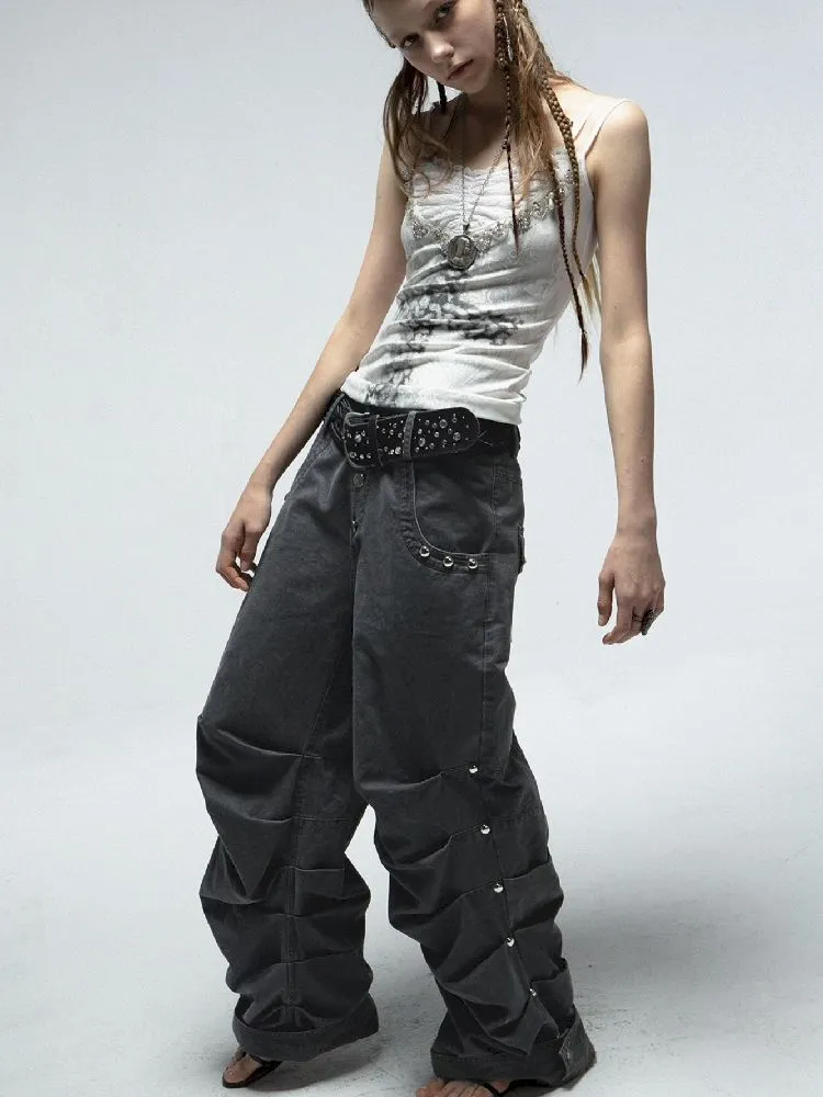 Pleated Studded Washed Cotton Trousers【s0000012211】