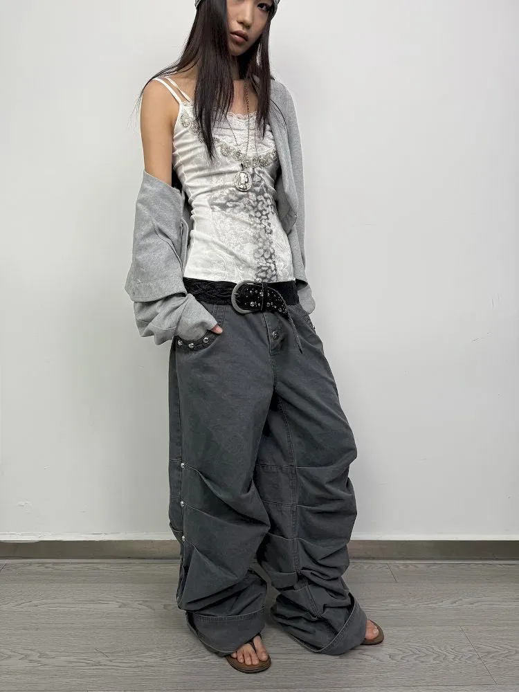 Pleated Studded Washed Cotton Trousers【s0000012211】