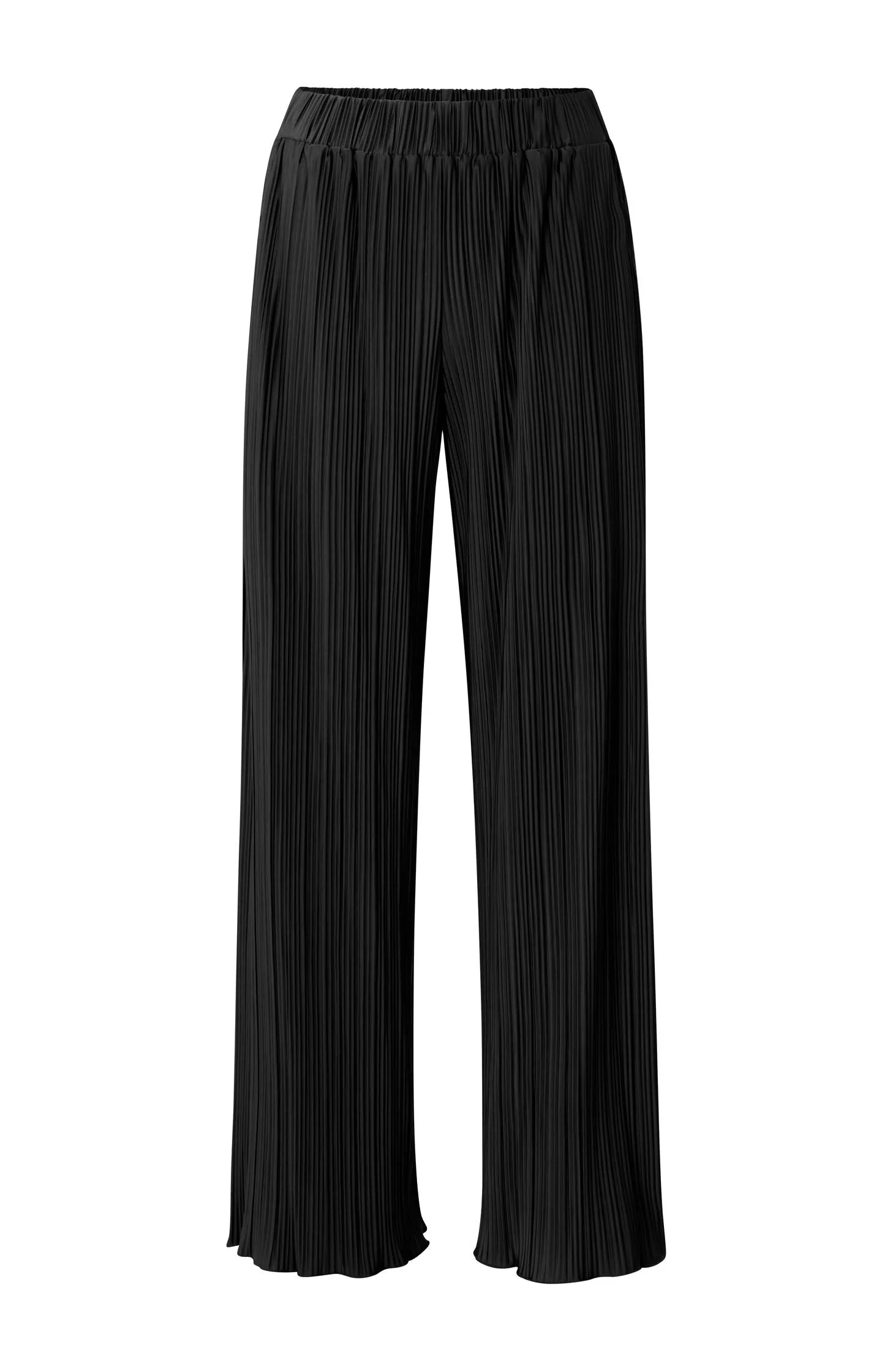 Pleated trousers with elastic waistband and wide legs