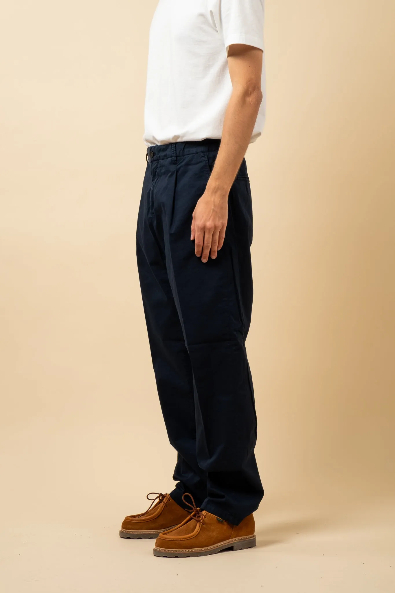 Pleated Twill Chino - Navy