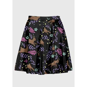 Plus Size Deer Floral Kawaii High Waist Skirt for Whimsical Style