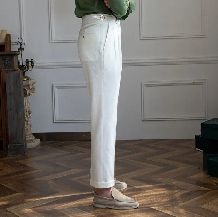 Positano Seersucker Airy Double Pleated Trousers