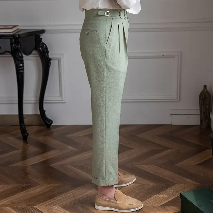 Positano Seersucker Airy Double Pleated Trousers