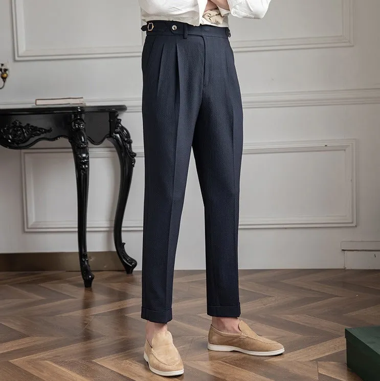 Positano Seersucker Airy Double Pleated Trousers