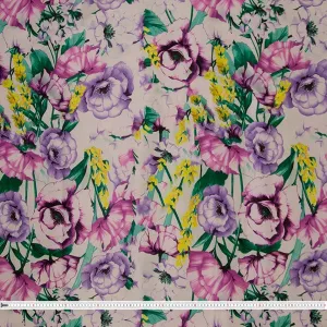 Printed Cocktail Satin Fabric, Mid Floral- Width 148cm