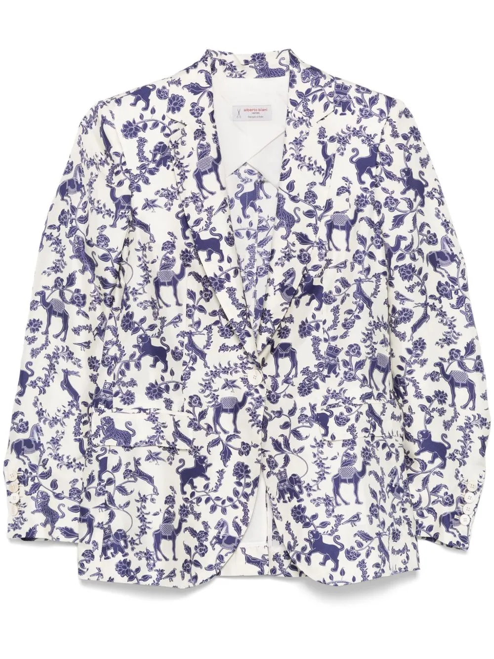 Printed silk double-breasted jacket
