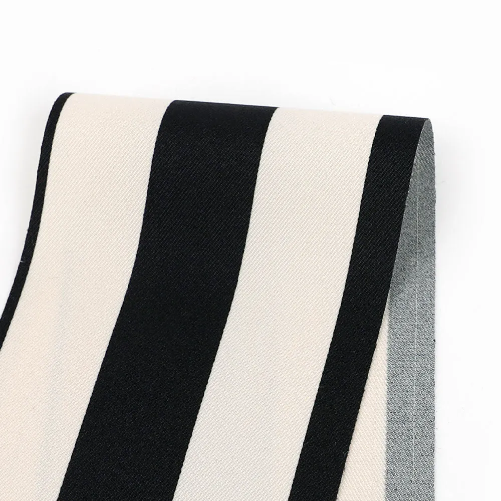 Printed Stripe Poly Twill Suiting - Black / Cream