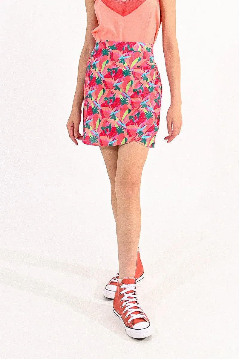 PRINTED WRAP-AROUND MINI SKIRT
