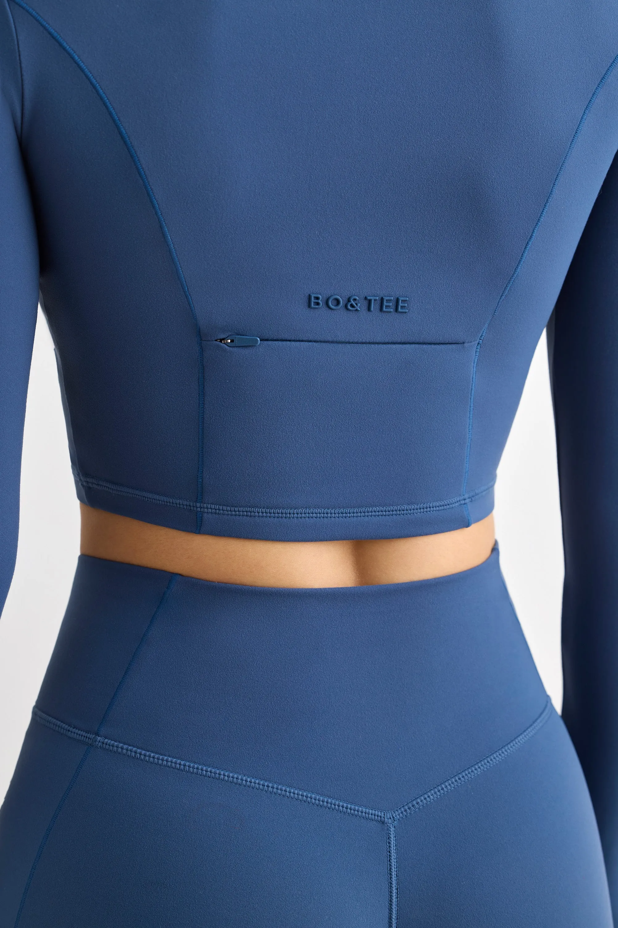Process - Soft Active Half Zip Crop Top in Washed Navy