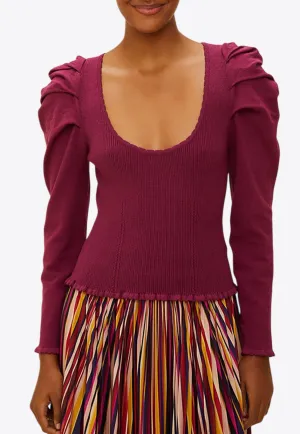 Puff-Sleeve Knit Corset Top