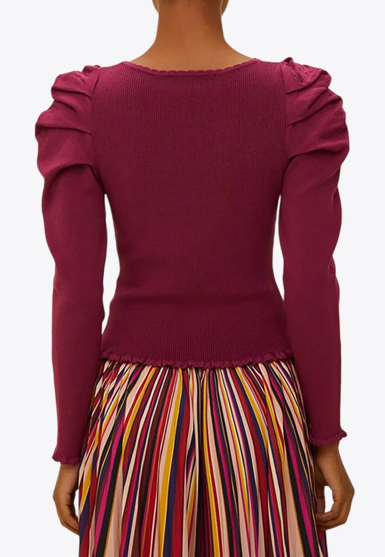 Puff-Sleeve Knit Corset Top