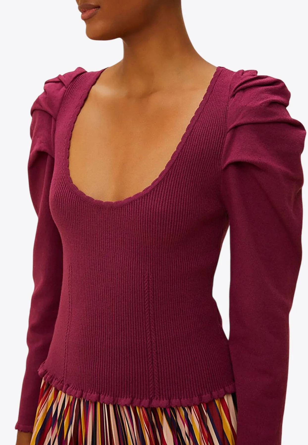 Puff-Sleeve Knit Corset Top