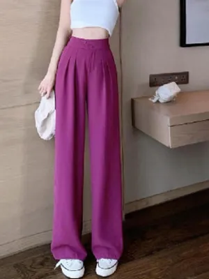 Purple Double Pleated Straight Trousers