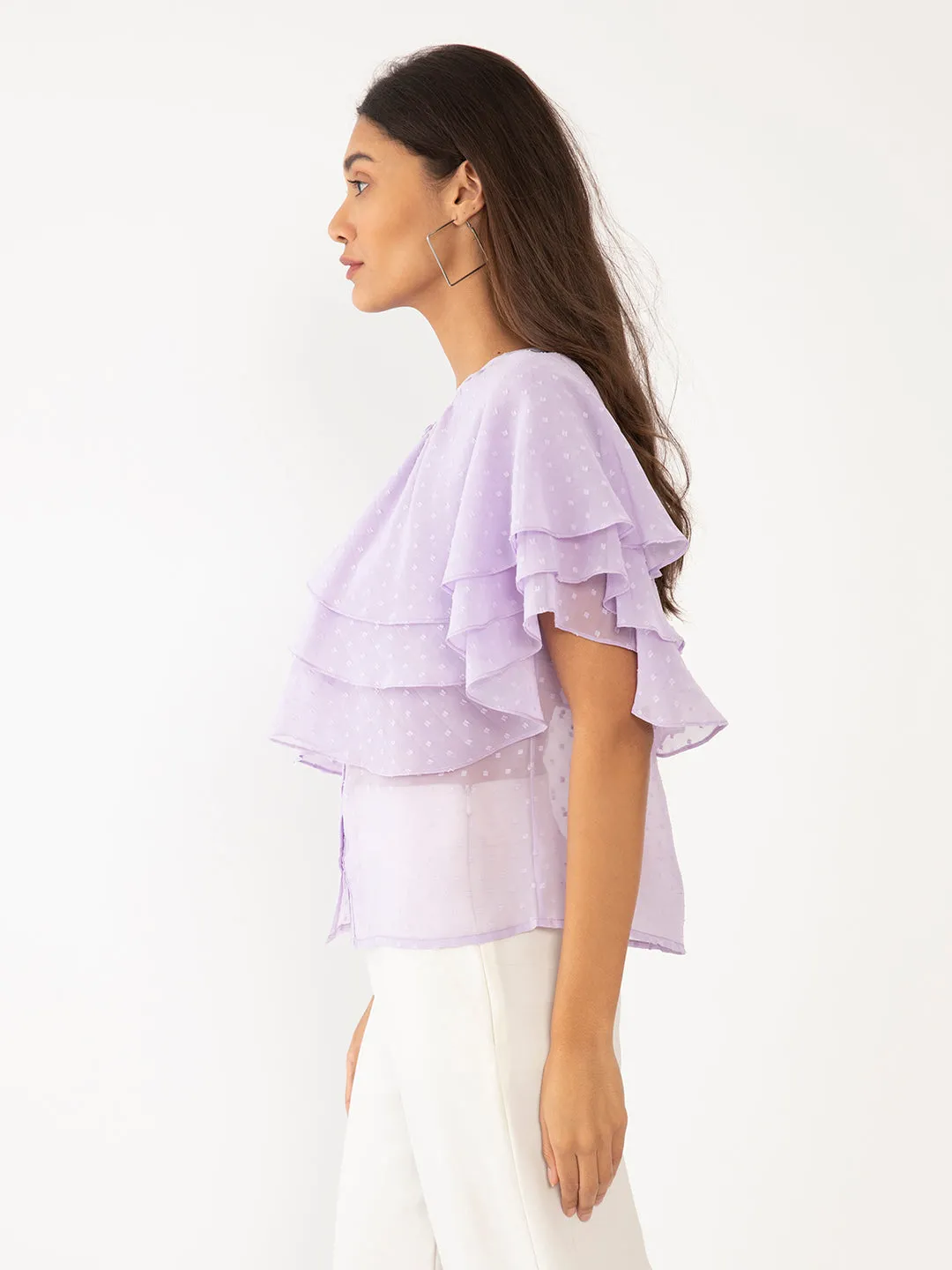 Purple Textured Ruffled Top