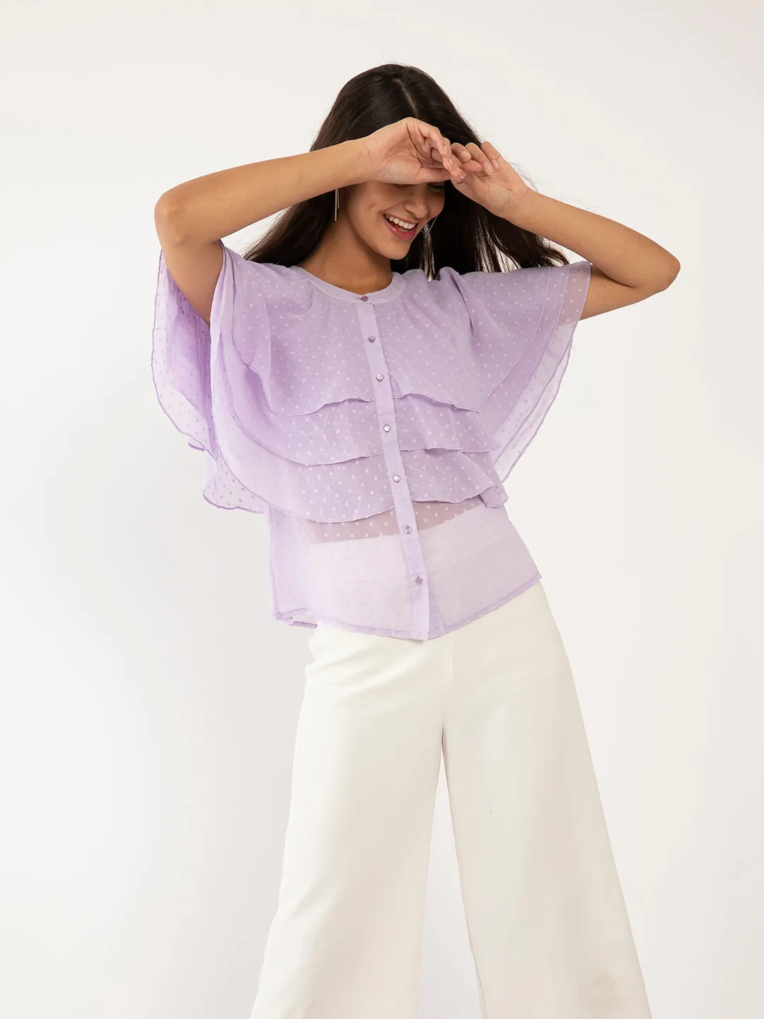Purple Textured Ruffled Top