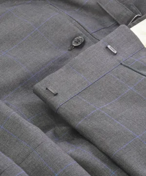 RALPH LAUREN BLUE LABEL - Gray Blue Windowpane Dress Pants Side Tabs - 40W (46 R)