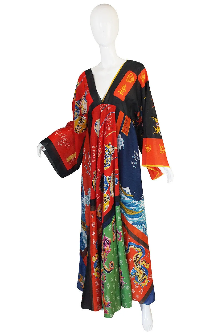 Rare, Early 1970s LaVetta Silk Scarf Caftan Dress