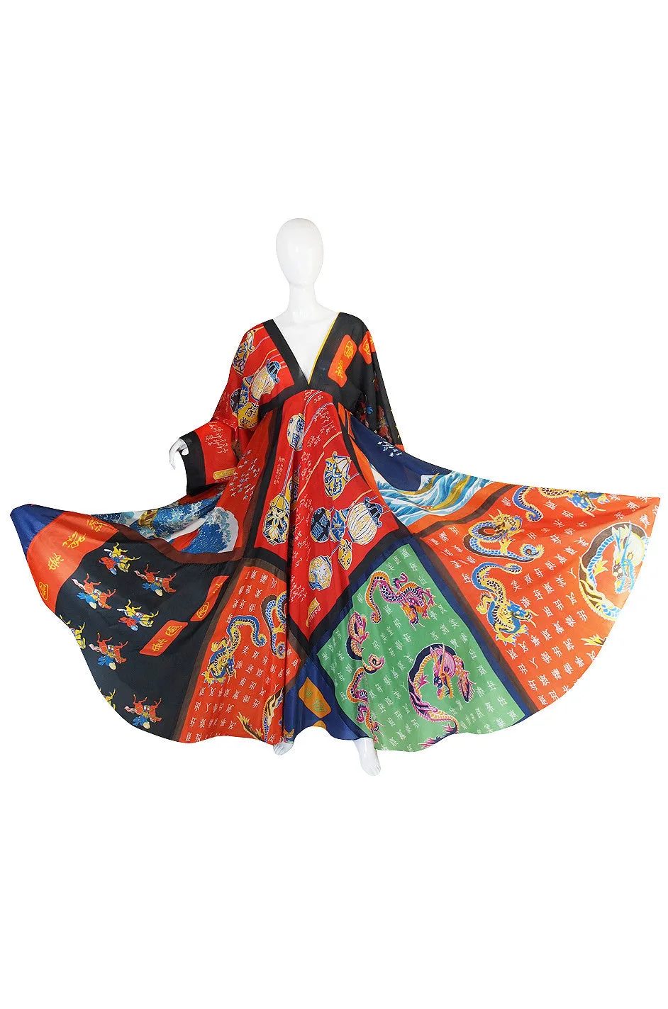 Rare, Early 1970s LaVetta Silk Scarf Caftan Dress
