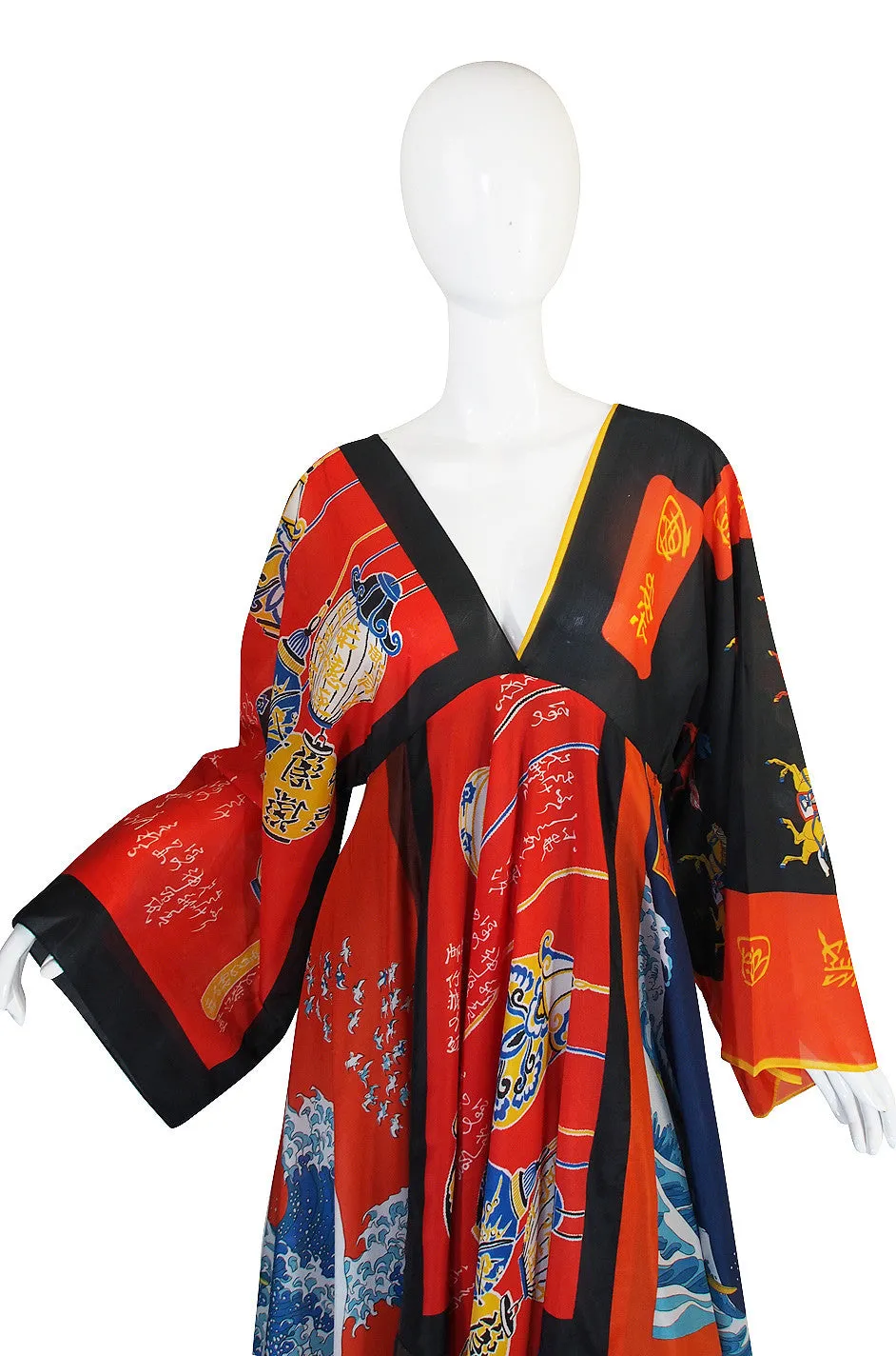 Rare, Early 1970s LaVetta Silk Scarf Caftan Dress
