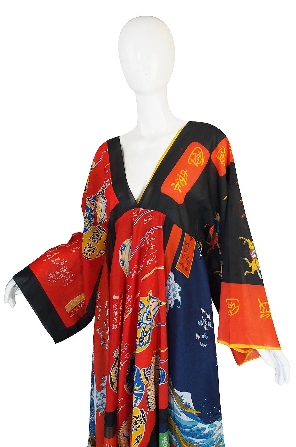 Rare, Early 1970s LaVetta Silk Scarf Caftan Dress