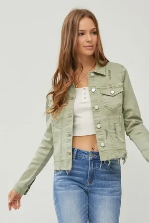 Raw Hem Button Up Cropped Denim Jacket