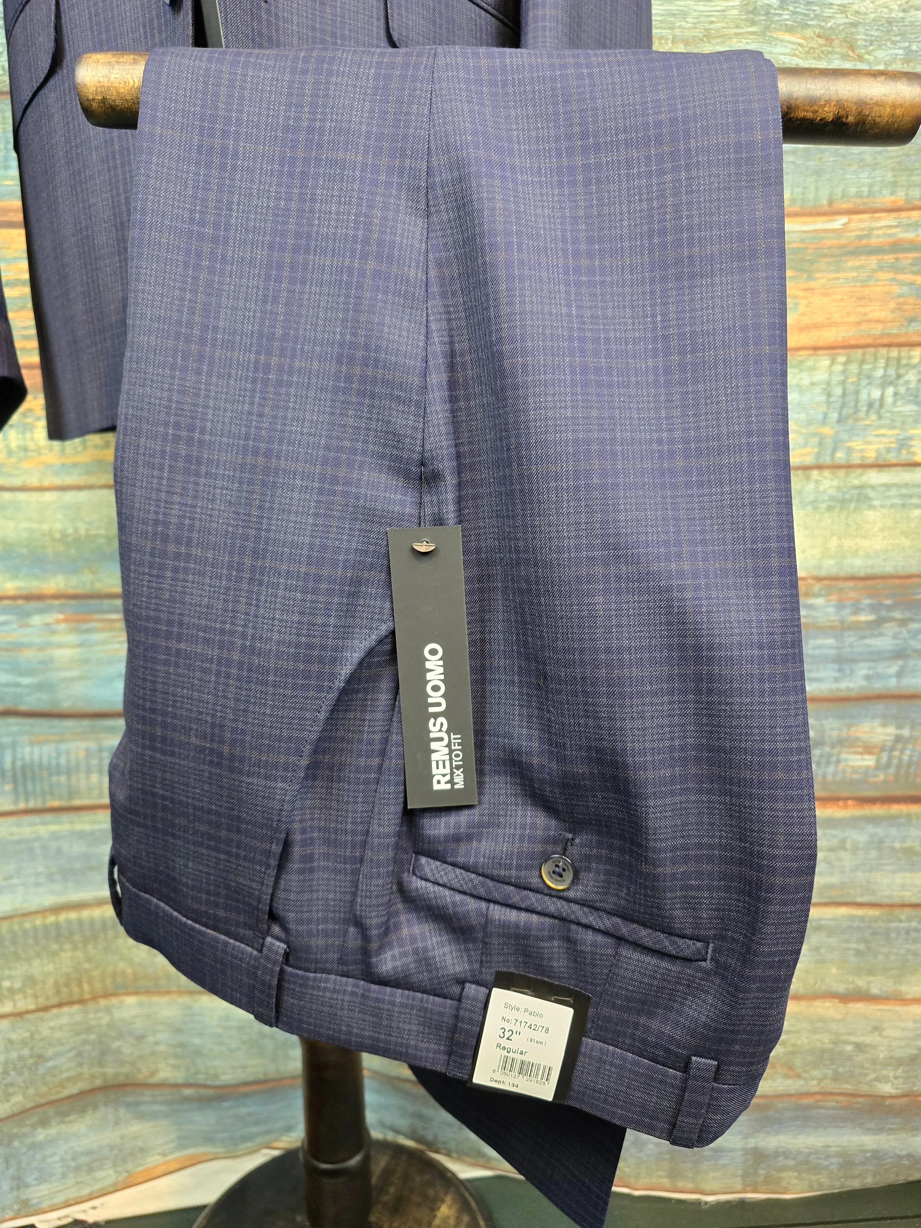 Remus Uomo Navy Check Tapered Fit 3 piece suit