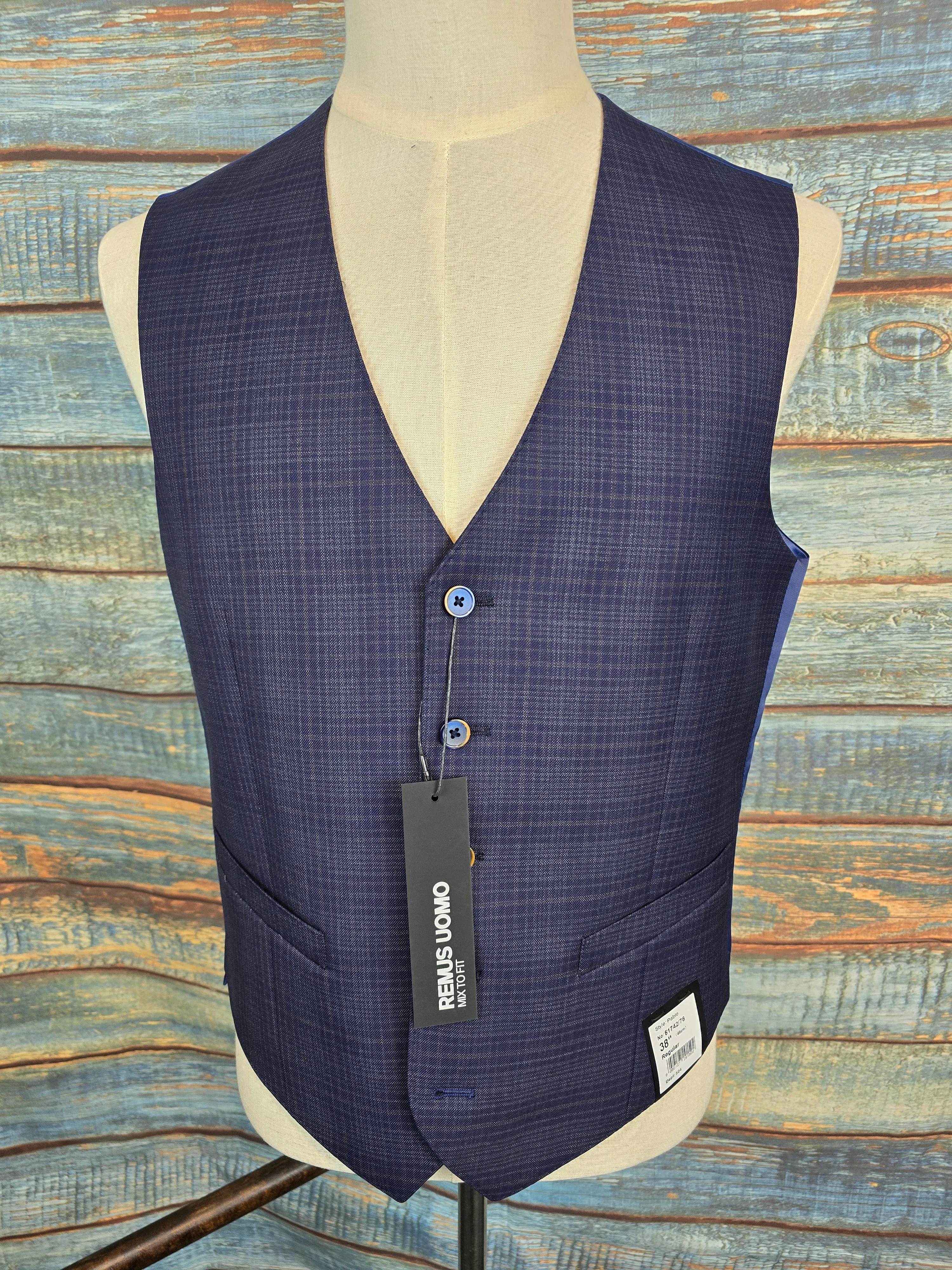 Remus Uomo Navy Check Tapered Fit 3 piece suit