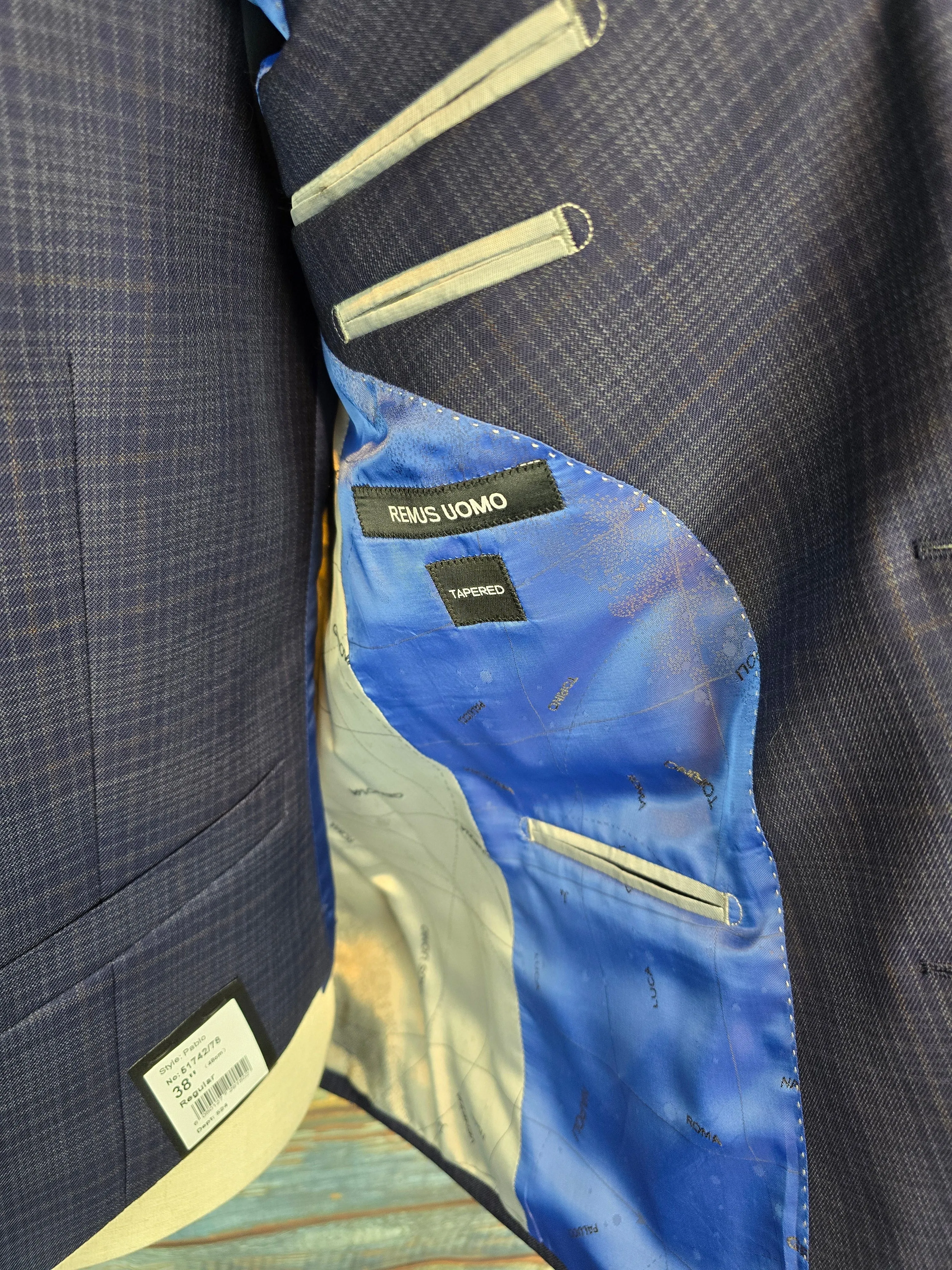 Remus Uomo Navy Check Tapered Fit 3 piece suit