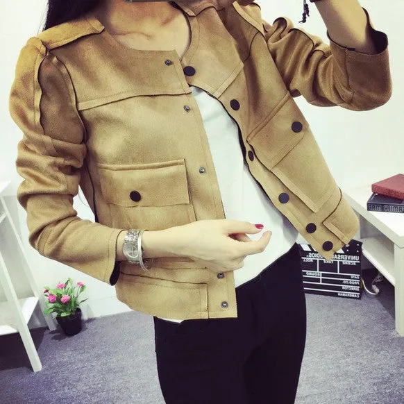 Retro Military Green Jacket Fashion Casual Suede Outerwear Coats Women Jaqueta Feminina