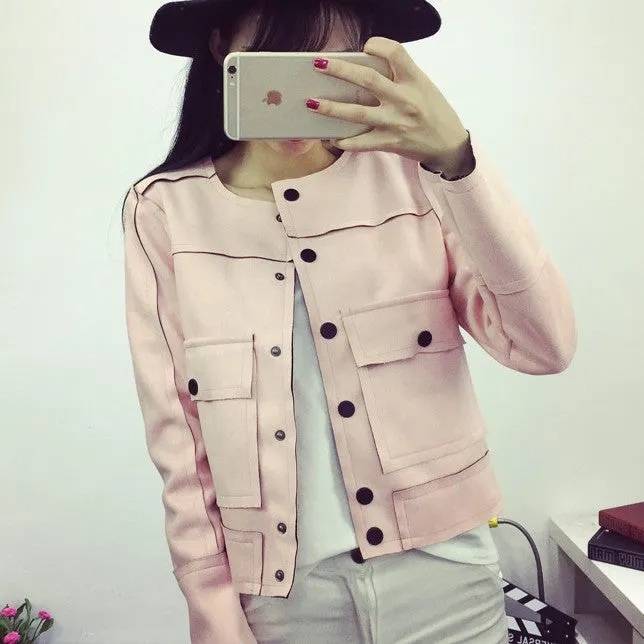 Retro Military Green Jacket Fashion Casual Suede Outerwear Coats Women Jaqueta Feminina