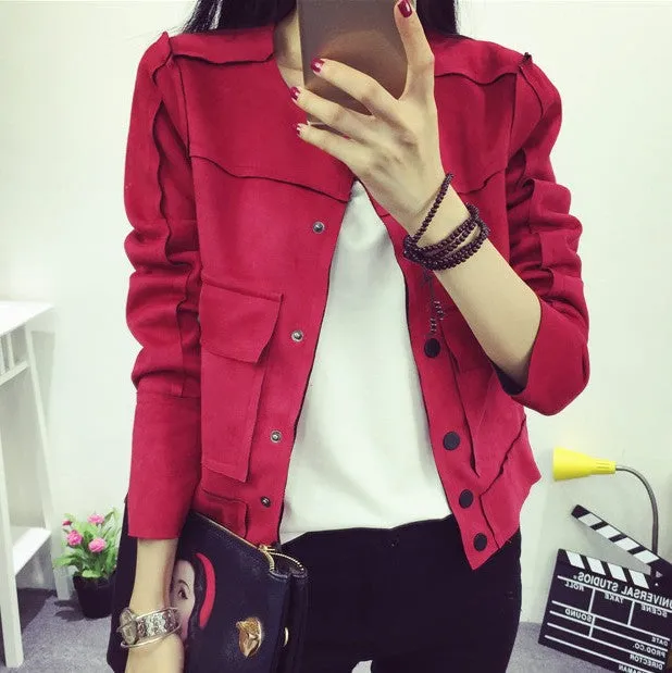 Retro Military Green Jacket Fashion Casual Suede Outerwear Coats Women Jaqueta Feminina