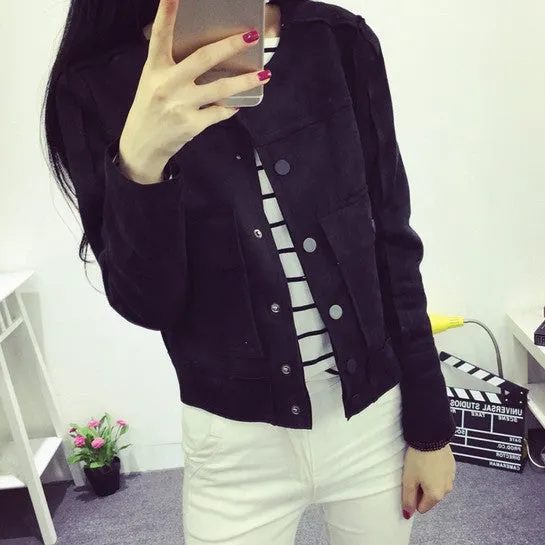Retro Military Green Jacket Fashion Casual Suede Outerwear Coats Women Jaqueta Feminina