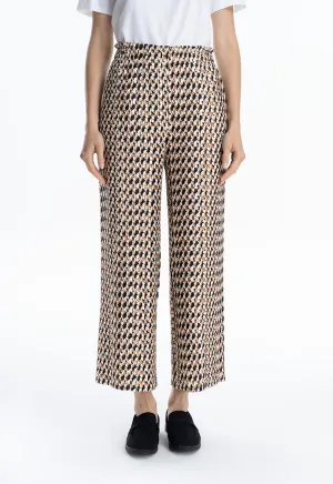 Rhombus Printed Pleated Straight Leg Trouser