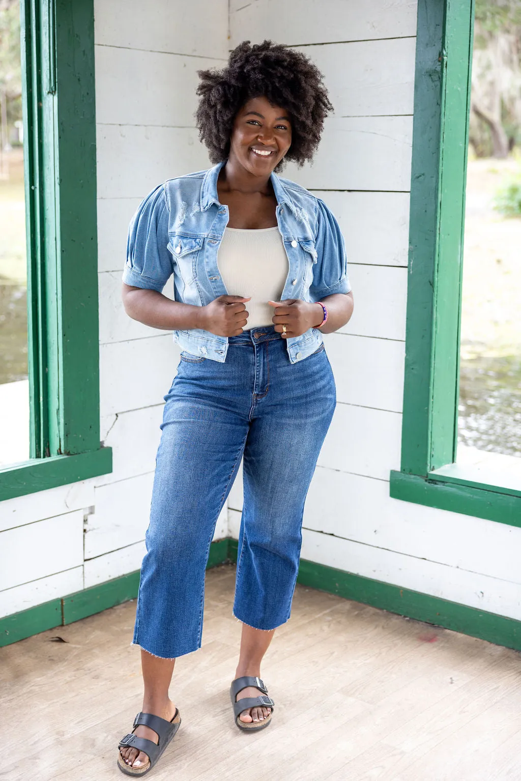 Risen Cropped Distressed Jean Jacket
