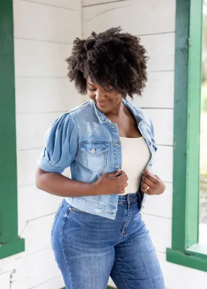 Risen Cropped Distressed Jean Jacket