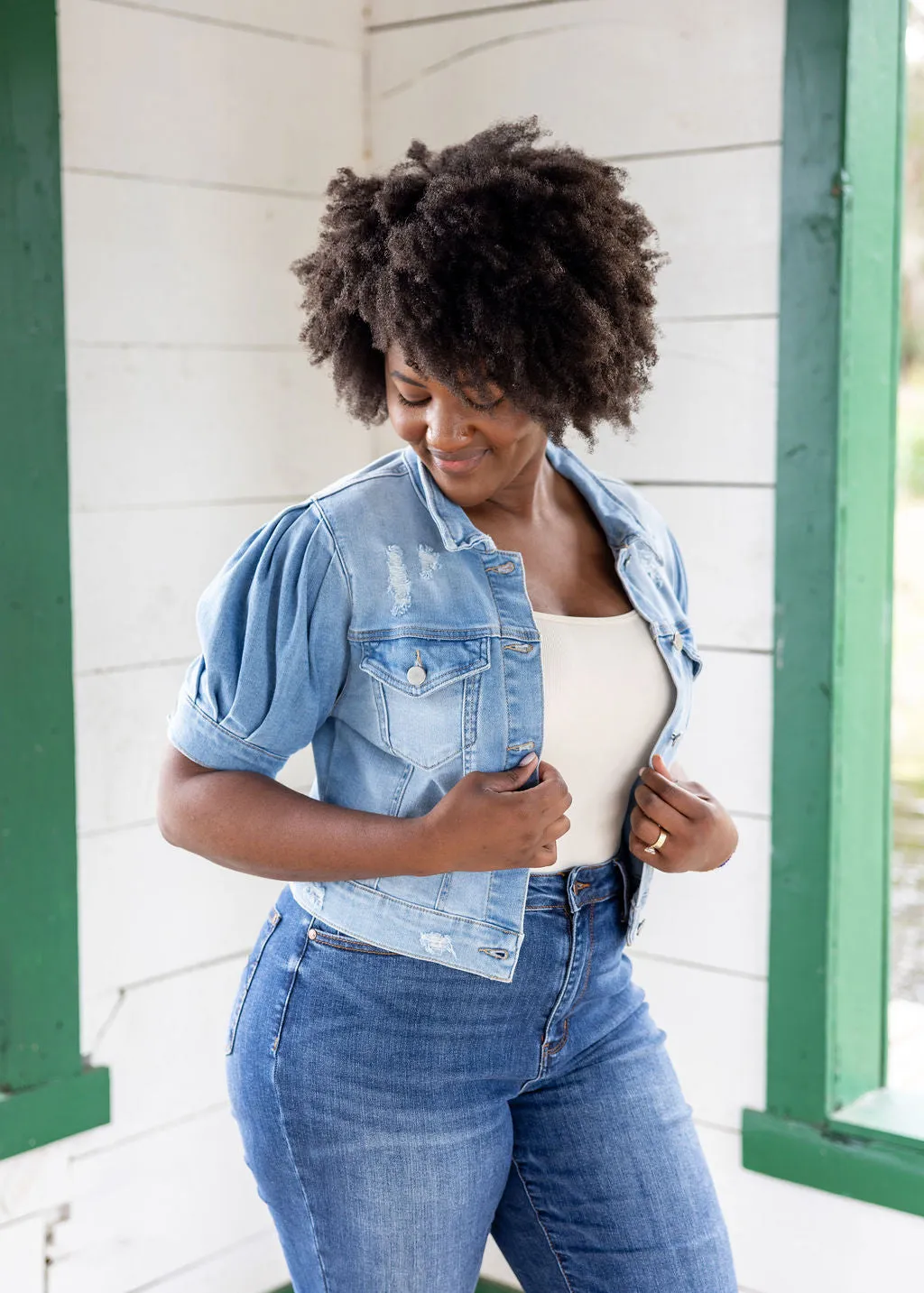Risen Cropped Distressed Jean Jacket