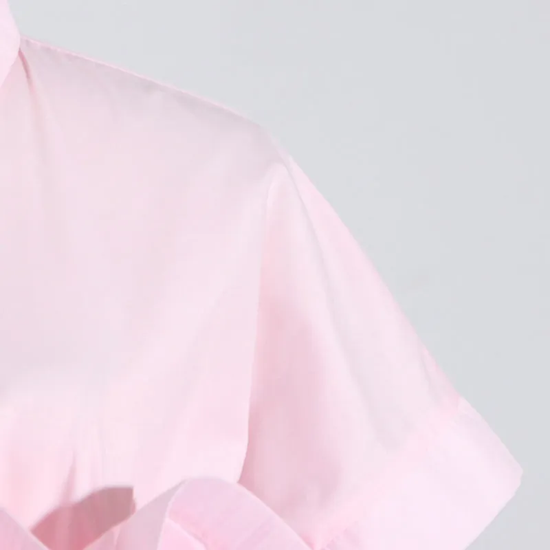 Ruffled Elastic Waist Short-Sleeved Shirt