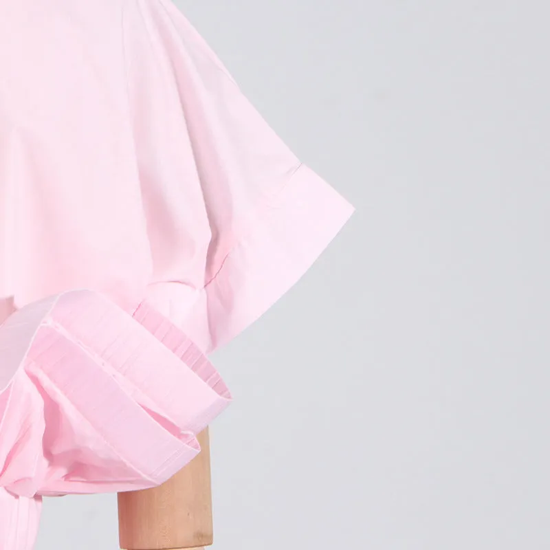 Ruffled Elastic Waist Short-Sleeved Shirt