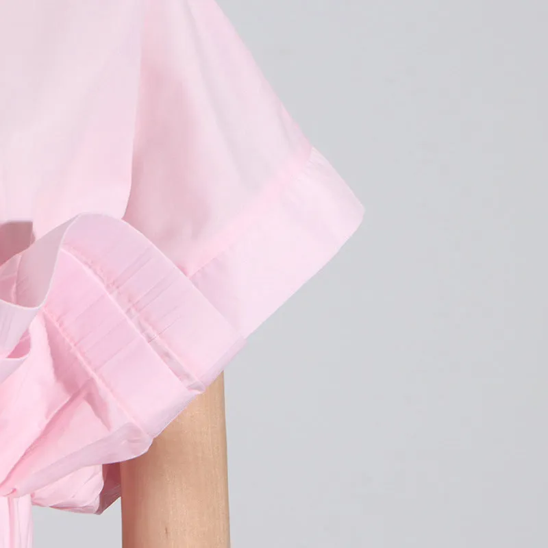 Ruffled Elastic Waist Short-Sleeved Shirt