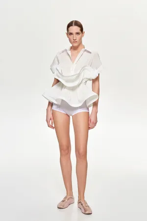Ruffled Elastic Waist Short-Sleeved Shirt