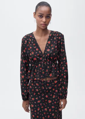 Ruffled floral blouse - Black