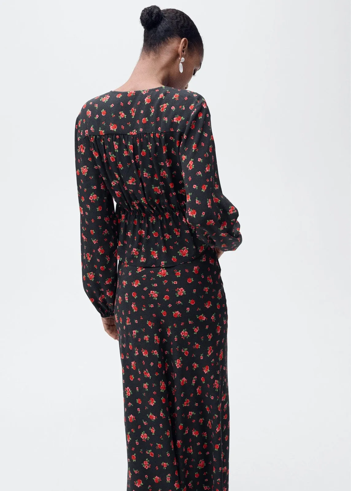 Ruffled floral blouse - Black