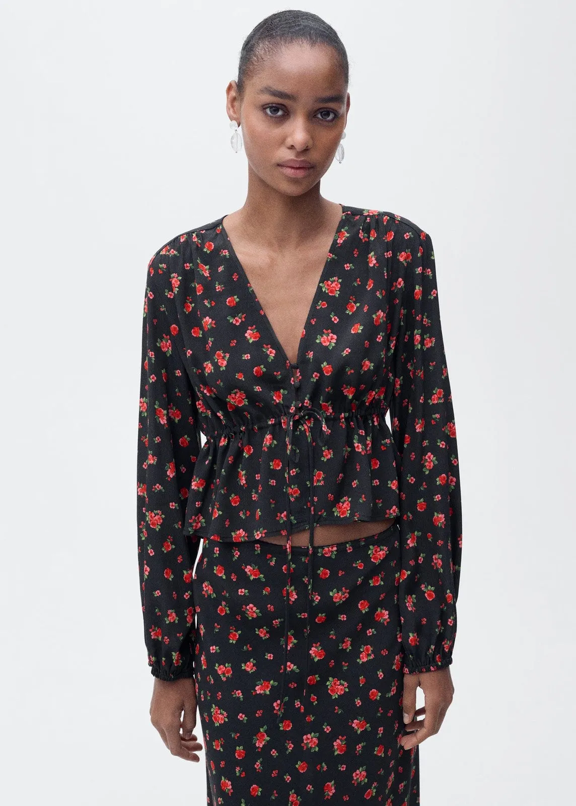 Ruffled floral blouse - Black