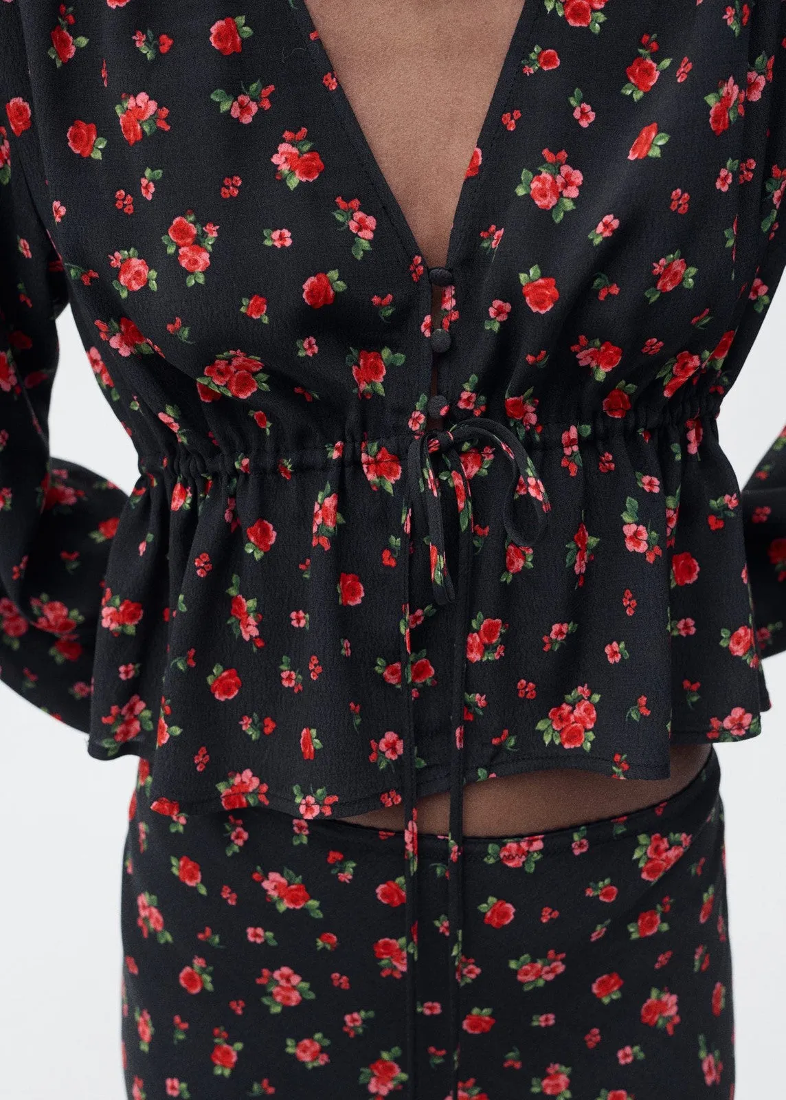 Ruffled floral blouse - Black